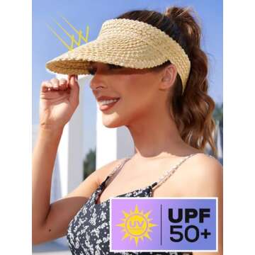 Sun Hat for Women, Sun Visors/ Beach Straw Hats, Handmade, Ivory