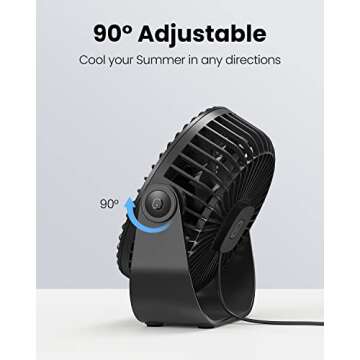 Gaiatop USB Desk Fan, 3 Speeds Strong Airflow, 5.5 Inch Portable 90° Rotate Quiet Cooling, Small Personal Table Fans for Bedroom Home Office Travel Black