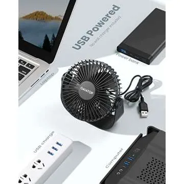 Gaiatop USB Desk Fan, 3 Speeds Strong Airflow, 5.5 Inch Portable 90° Rotate Quiet Cooling, Small Personal Table Fans for Bedroom Home Office Travel Black