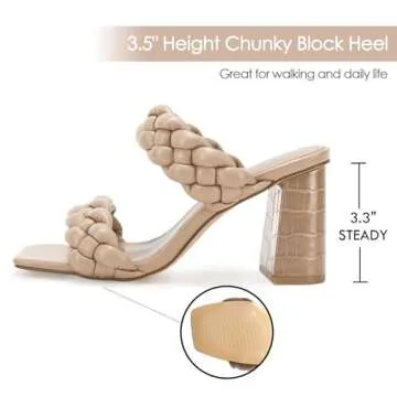 Syktkmx Women's Braided Heels Sandals - Chic Chunky Block Heel for Summer