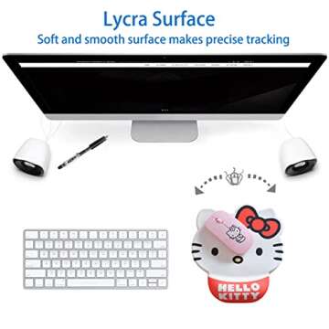 Cute Hello Kitty Mouse Pad Wrist Support, Hello Kitty Desk Accessories Office Supplies Stuff, Kawaii Mousepad Ergonomic Mouse Pad with Wrist Rest for Office Desk Computer Laptop Cat Anime Mouse Pad