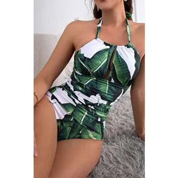 B2prity Women's Slimming One Piece Swimsuits Tummy Control Bathing Suit Halter Swimwear for Big Busted Curvy Woman