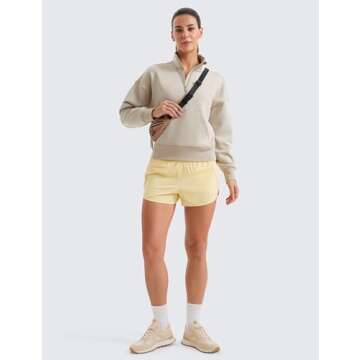 CRZ YOGA SoftAura Half Zip Sweatshirt for Women Long Sleeve Pullover Workout Casual Funnel Neck Tops with Pocket Mojave Tan Medium