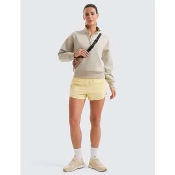 CRZ YOGA SoftAura Half Zip Sweatshirt for Women Long Sleeve Pullover Workout Casual Funnel Neck Tops with Pocket Mojave Tan Medium