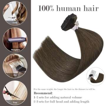 Honsoo Clip In Human Hair Extensions - Natural Soft 70g 20in Medium Brown