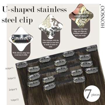 Honsoo Hair Extensions 20in Brown Clip In Human Hair