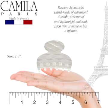 Camila Paris CP3065 French Hair Clip for Women, Handmade, White, Small, Girls Hair Claw Clips Jaw, D...