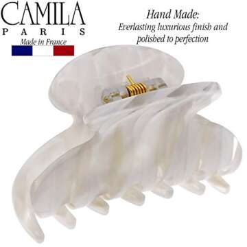 Camila Paris CP3065 French Hair Clip for Women, Handmade, White, Small, Girls Hair Claw Clips Jaw, Durable Styling Hair Accessories for Women, Strong Hold No Slip Grip, Made in France