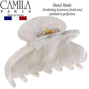 Camila Paris CP3065 French Hair Clip for Women, Handmade, White, Small, Girls Hair Claw Clips Jaw, Durable Styling Hair Accessories for Women, Strong Hold No Slip Grip, Made in France