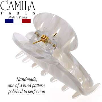 Camila Paris CP3065 French Hair Clip for Women, Handmade, White, Small, Girls Hair Claw Clips Jaw, Durable Styling Hair Accessories for Women, Strong Hold No Slip Grip, Made in France