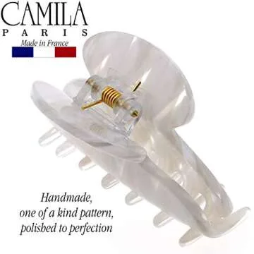 Camila Paris CP3065 French Hair Clip for Women, Handmade, White, Small, Girls Hair Claw Clips Jaw, Durable Styling Hair Accessories for Women, Strong Hold No Slip Grip, Made in France