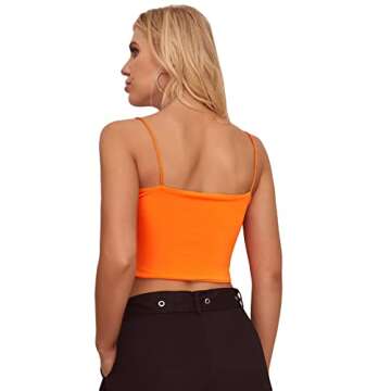 Floerns Women's Spaghetti Strap Sleeveless Cut Out Rave Tube Crop Cami Neon Top Orange S