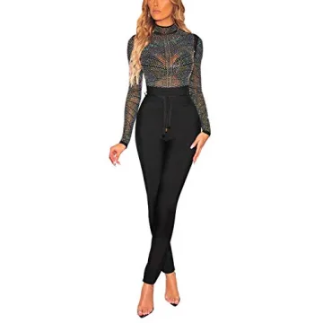 Stylish Sheer Mesh Turtleneck Bodysuit for Women