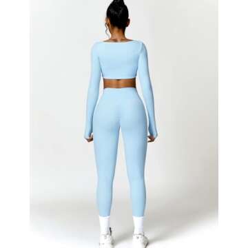 ABOCIW Square Neck Long Sleeve Crop Tops for Women Padded Gym Yoga Workout Crop T Shirt Top Scrunch ...