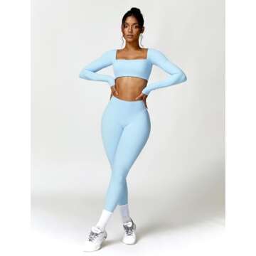 ABOCIW Stylish Long Sleeve Crop Top & Leggings Set