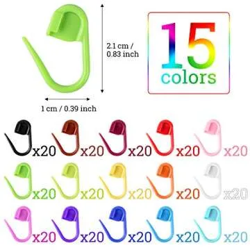 LUNARM 300 Pcs Stitch Markers, 15 Colors Crochet Stitch Needle Clip Knitting Plastic Locking Stitch ...