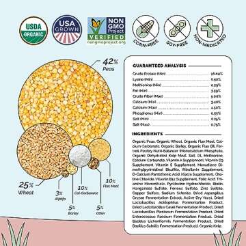 Mile Four Organic Chicken Feed – Layer Whole Grain, Non-GMO, USA Grown, 16% Protein, Corn-Free, Soy-Free, Non-Medicated Feed for Chickens, 46 lbs