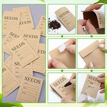 Seed Storage Organizers 80 Resealable Sealing Seed Envelopes Binder Garden Saving Envelope Collecting Template for Vegetable(Cute Style)