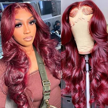 Ketanao Burgundy Lace Front Wigs With Baby Hair Pre Plucked13x4 HD Transparent Lace Frontal Wigs for...