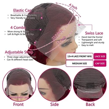 Ketanao Burgundy Lace Front Wig 20 Inch Pre Plucked for Women