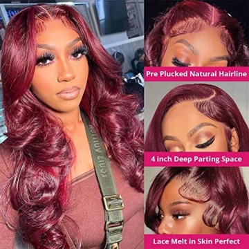 Ketanao Burgundy Lace Front Wig 20 Inch Pre Plucked for Women