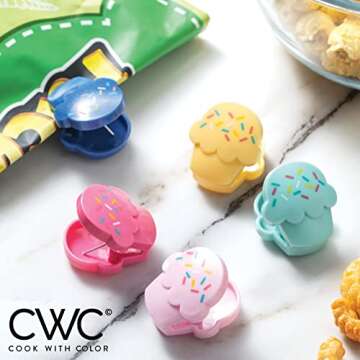 COOK WITH COLOR Cute Bag Clips - 10 Pc. Set of Funny Chip Clips and Snack Clips - Kitchen and Food Bag Clips for Airtight Seal for Food Storage (Cupcake)