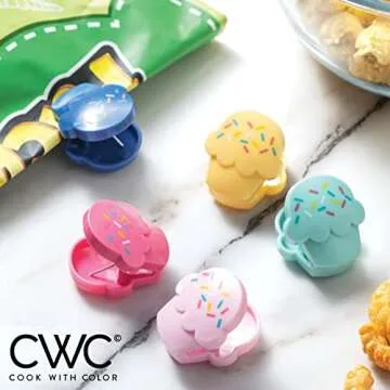 COOK WITH COLOR Cute Bag Clips - 10 Pc. Set of Funny Chip Clips and Snack Clips - Kitchen and Food Bag Clips for Airtight Seal for Food Storage (Cupcake)