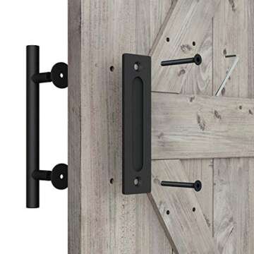 SMARTSTANDARD Heavy Duty 12" Pull and Flush Barn Door Handle Set, Large Rustic Two-Side Design, for ...