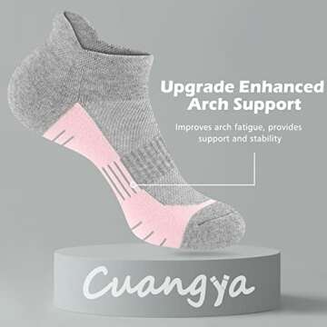 cuangya Ankle Socks Women Athletic No Show Compression Socks Running Hiking Cushioned 5-Pairs