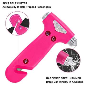 ZEN HON Car Safety Hammer for Lady, Pink 3-in-1 Emergency Escape Tool with Window Breaker and Seat B...