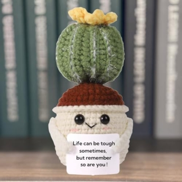 Handmade Crochet Mini Funny Potted-Positive Emotional Support Plant,Crochet Desk Decor,Crochet Flowe...