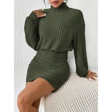 Chic Women's Sweater Dress Long Sleeve Turtleneck