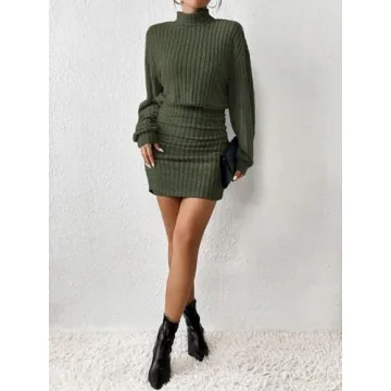 Chic Women's Sweater Dress Long Sleeve Turtleneck