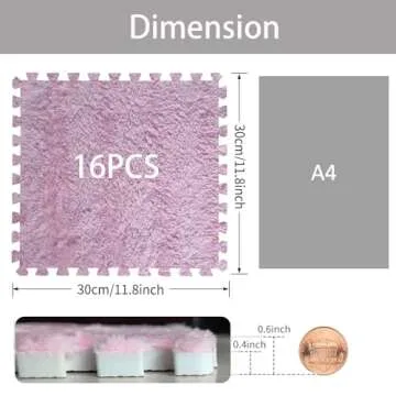 Jaderlu 16pcs 0.6" Thickened Interlocking Tile Mats,Fluffy Shaggy Soft EVA Foam Area Rug for Living Room & Bedroom,Non-Slip Protective Floor Carpet Play Mat Kids Baby Dorm Home Decor (11.8ft, Pink)