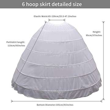 Women Crinoline Petticoat A-line 6 Hoop Skirt Slips Long Underskirt for Wedding Bridal Dress Ball Gown