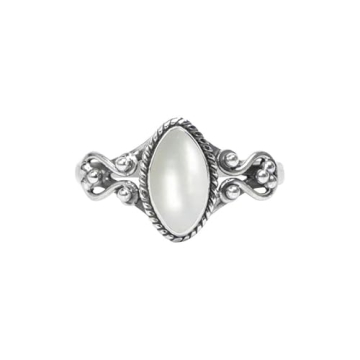 Unique Pearl Stone Ring, 925 Sterling Silver Gemstone Ring for Her, Handmade Statement Gift US 9