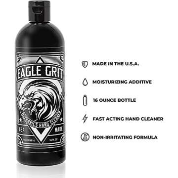 Eagle Grit Heavy Duty Industrial Hand Cleaner for Auto Mechanics - Clean Grease, Dirt, Oil, Paint and More - Eco-Friendly Moisturizing Silica Formula - (16 Oz Bottle) - 1 Pack - Perfect Mechanic Soap