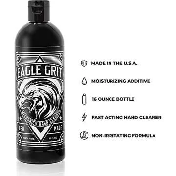 Eagle Grit Heavy Duty Industrial Hand Cleaner for Auto Mechanics - Clean Grease, Dirt, Oil, Paint and More - Eco-Friendly Moisturizing Silica Formula - (16 Oz Bottle) - 1 Pack - Perfect Mechanic Soap