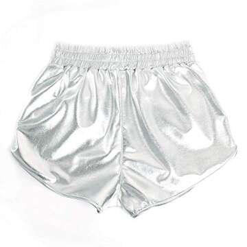PESION Women's Metallic Rave Shiny Shorts Booty Hot Yoga Dance Disco Pants, Silver Large