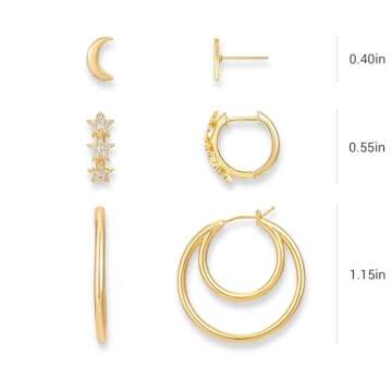 LADYGD Gold Hoop Earrings Set for Women 14K Gold Plated Cubic Zirconia Small Huggie Hoop Stud Earrin...