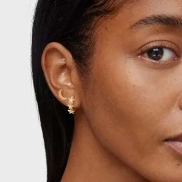 LADYGD Gold Hoop Earrings Set for Women 14K Gold Plated Cubic Zirconia Small Huggie Hoop Stud Earring Stackable Multiple Piercing Lightweight Dainty Trendy Hypoallergenic Jewelry Gifts 3 Pairs