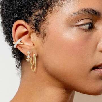 LADYGD Gold Hoop Earrings Set for Women 14K Gold Plated Cubic Zirconia Small Huggie Hoop Stud Earring Stackable Multiple Piercing Lightweight Dainty Trendy Hypoallergenic Jewelry Gifts 3 Pairs