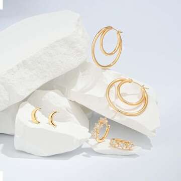 LADYGD Gold Hoop Earrings Set for Women 14K Gold Plated Cubic Zirconia Small Huggie Hoop Stud Earring Stackable Multiple Piercing Lightweight Dainty Trendy Hypoallergenic Jewelry Gifts 3 Pairs