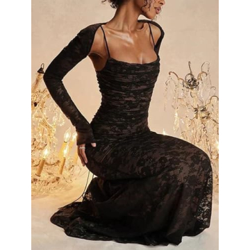 Elegant Vintage Cream Lace Maxi Dress for Women