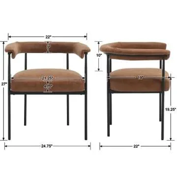 Ya-Home Modern Dining Chairs Set of 4, Upholstered PU Side Chair Armchair with Barrel Backrest Black Metal Frame for Dining Room Living Room, Brown