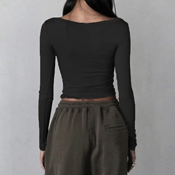 Stylish Women Ribbed Slim Long Sleeve Shirt Top