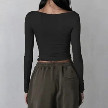 Stylish Women Ribbed Slim Long Sleeve Shirt Top