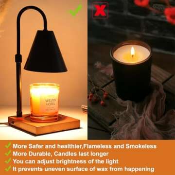 Candle Warmer Lamp with Timer, Electric Candle Lamp Warmer for Jar Candles, Gifts for Mom, Bedroom Home Decor Adjustable Height Dimmable Wax Melt Warmer Lamp for Scented Wax with 2 Bulbs, Black