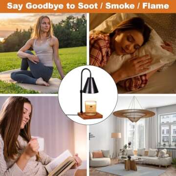 Candle Warmer Lamp with Timer, Electric Candle Lamp Warmer for Jar Candles, Gifts for Mom, Bedroom Home Decor Adjustable Height Dimmable Wax Melt Warmer Lamp for Scented Wax with 2 Bulbs, Black