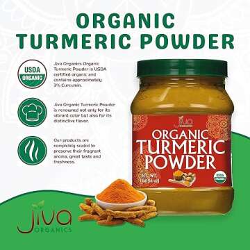 Organic Turmeric Powder 1 Pound Jar by Jiva Organics - 100% Raw with Curcumin - Lab Tested & Reports...